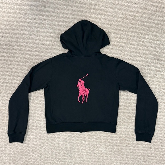 POLO Hoodie Womens Size XL Black Pink Pony Zip Up Sweatshirt Ralph Lauren - Picture 2 of 16